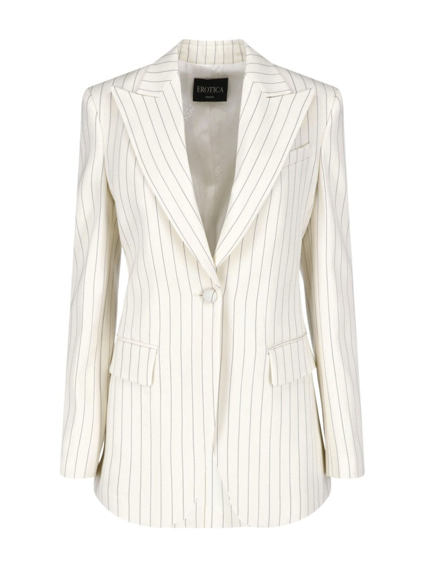 Dondup White Gessato Wool Pinstripe Blazer