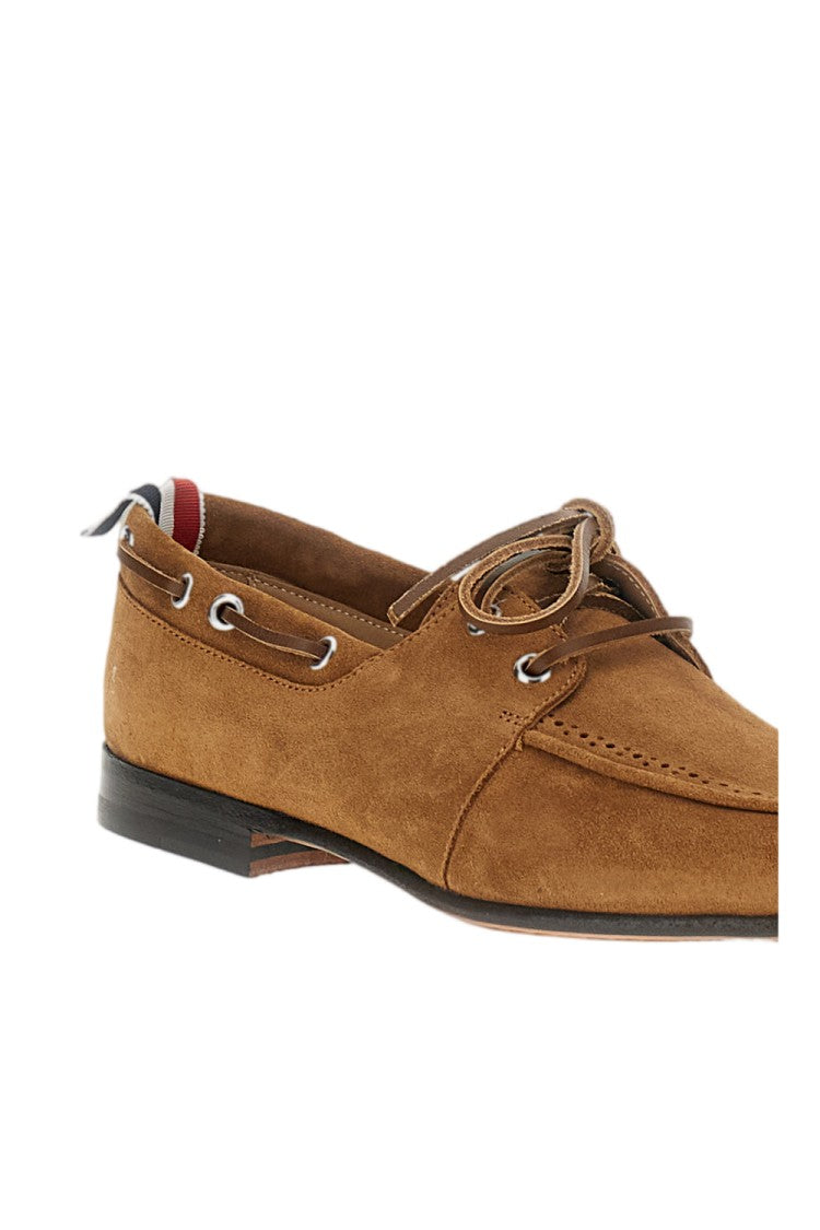 Thom Browne Premium Suede Boat Shoes With 360° Lacing And Grosgrain Detailing