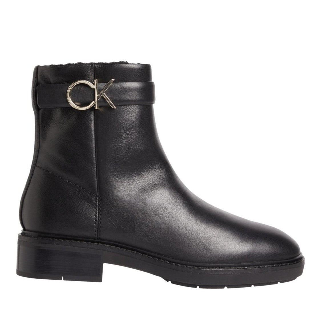 Calvin Klein Black Smooth Leather Ankle Boots