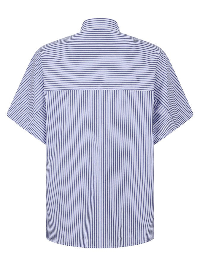 Fay Blue Cotton Shirt With Classic Collar And Short Kimono Sleeves