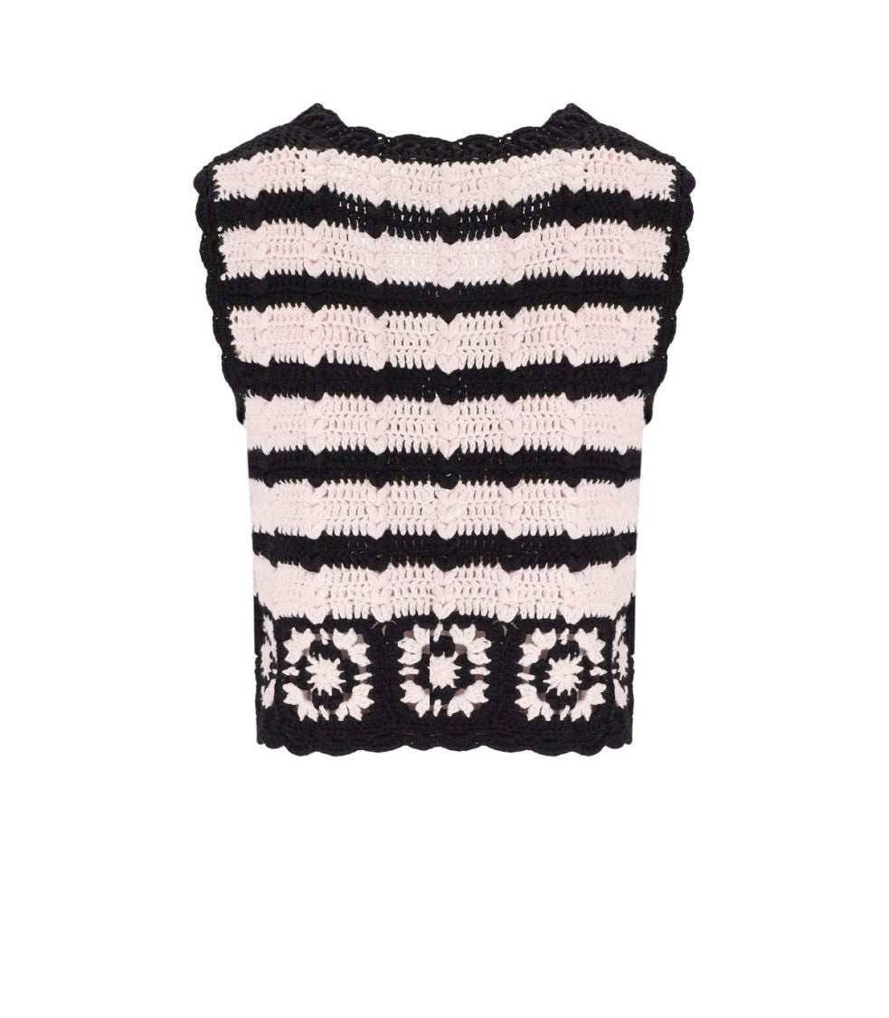 Ganni Black And Pink Crochet Vest