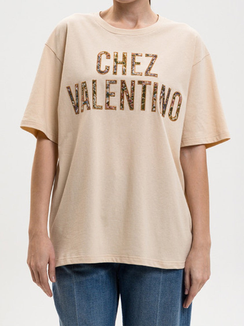 Valentino Neutral Relaxed-Fit Textured Lettering T-Shirt