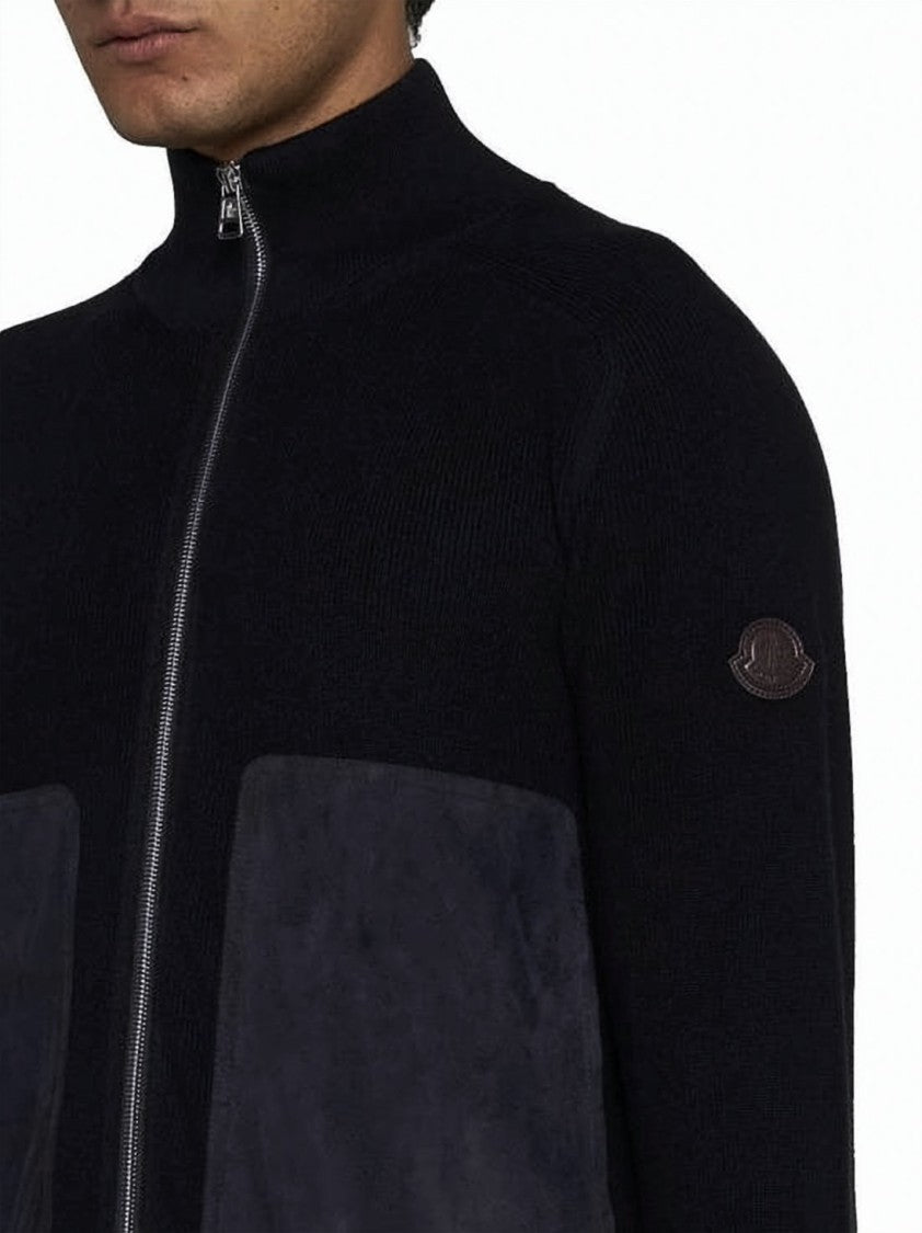 Moncler Zip-Up Knit Jacket With High Collar And Textured Pockets