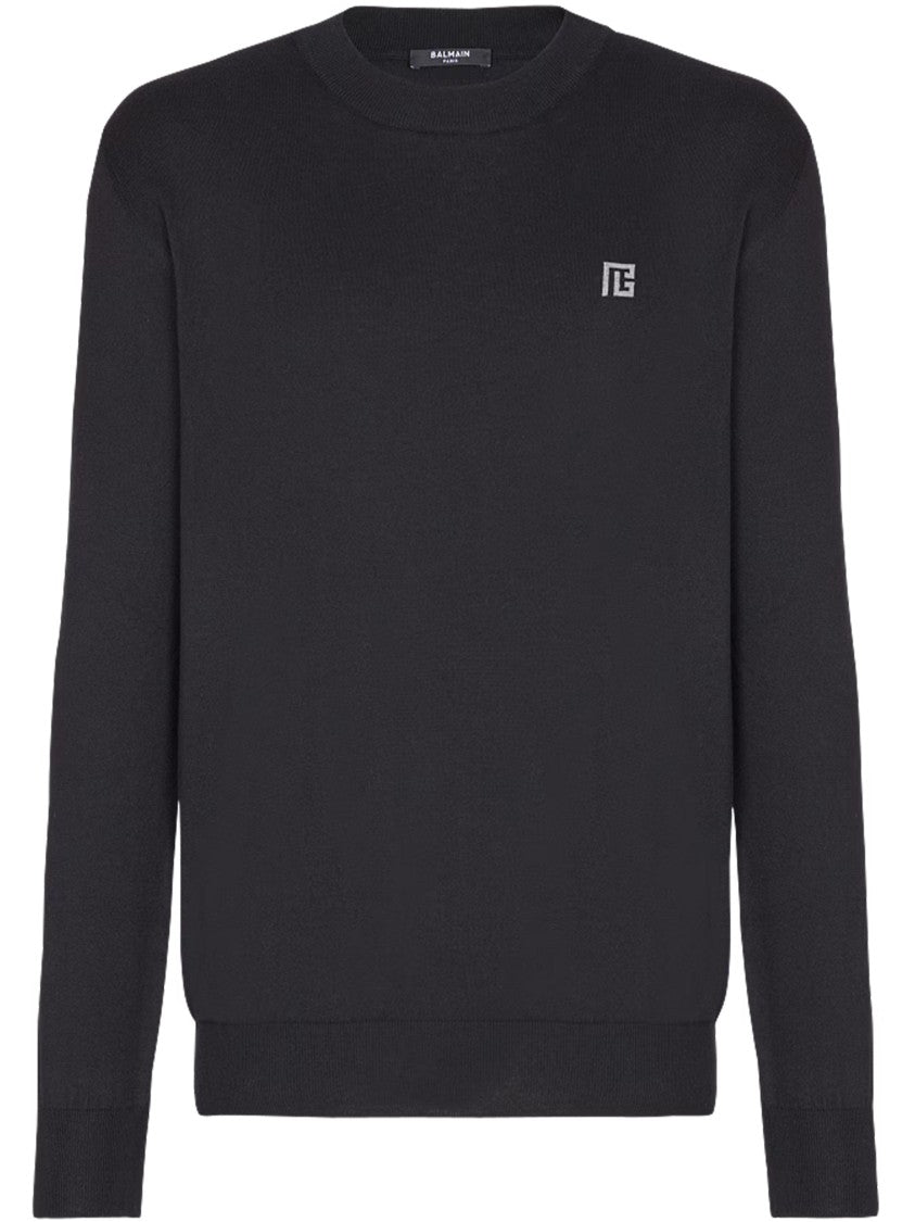 Balmain Black Classic Crew Neck Cotton Sweater