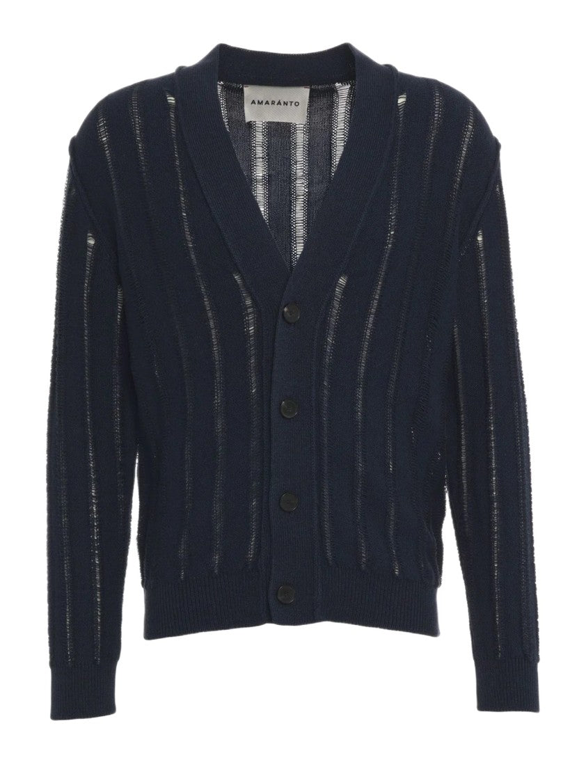 Amaranto Semi-Transparent Knit Cardigan With Classic V-Neckline