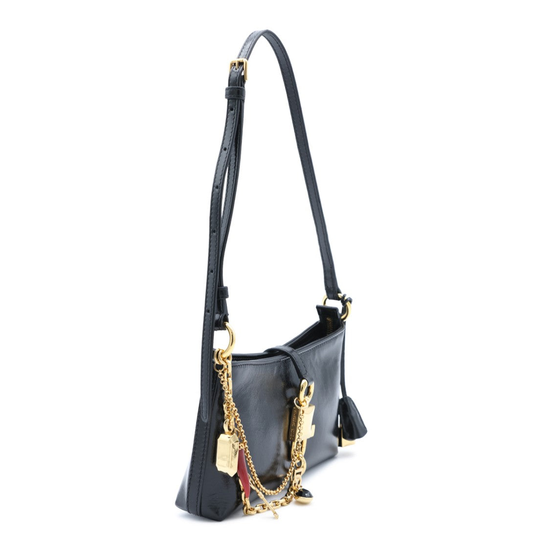 Dolce & Gabbana Glossy Black Shoulder Bag With Gold-Tone Chain Accents