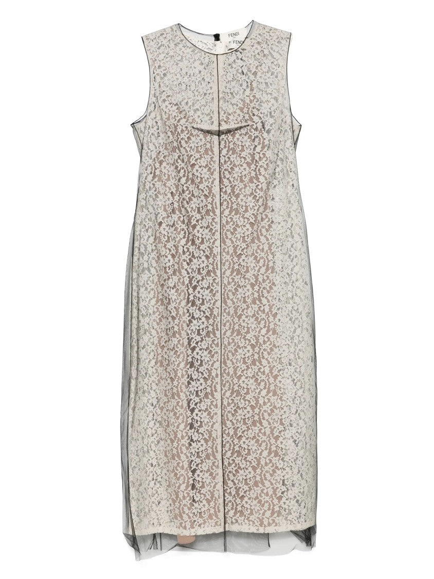 Fendi Lace Midi Double-Layer Tulle Effect Dress