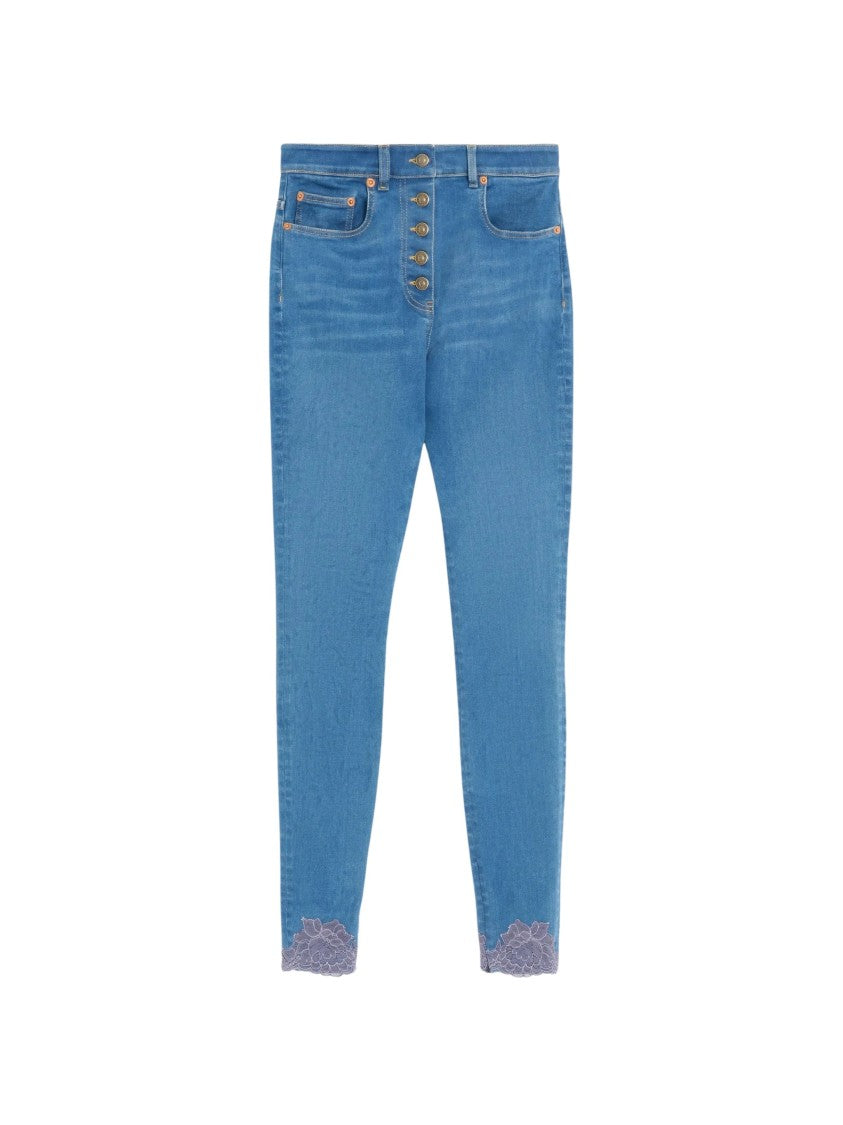 Valentino Blue Floral Lace Trimmed Jeans