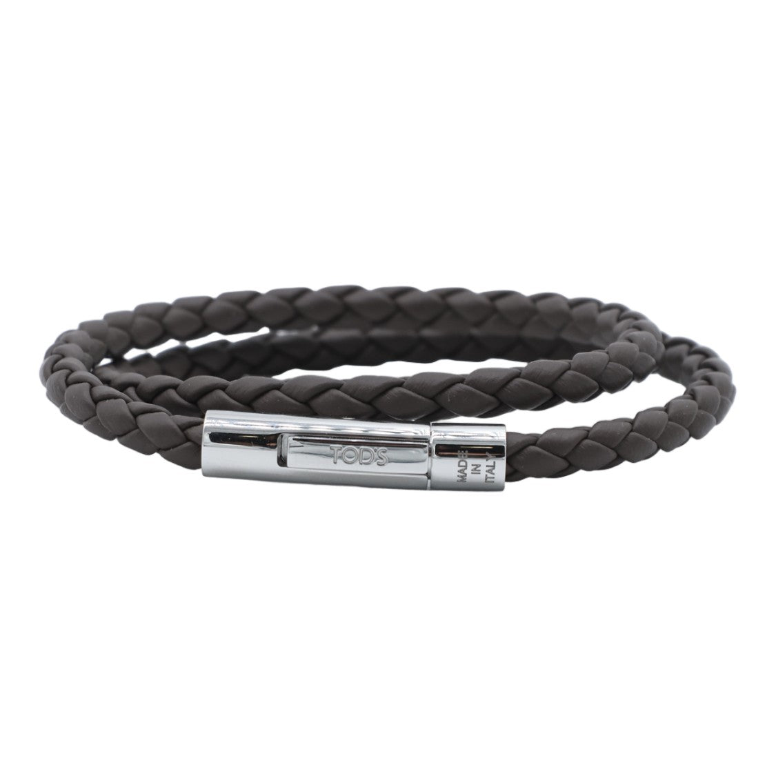 Tod's Double-Wrap Braided Leather Bracelet With Polished Silver Clasp