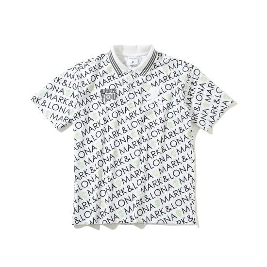 Mark&Lona All-Over Text Pattern Polo Shirt With Contrasting Stripes