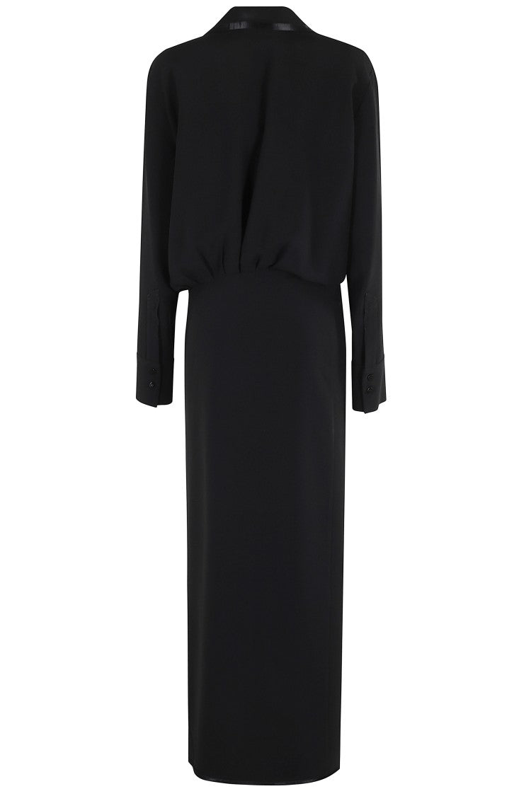 The Attico V-Neck Slit Midi Dress With Satin Piping