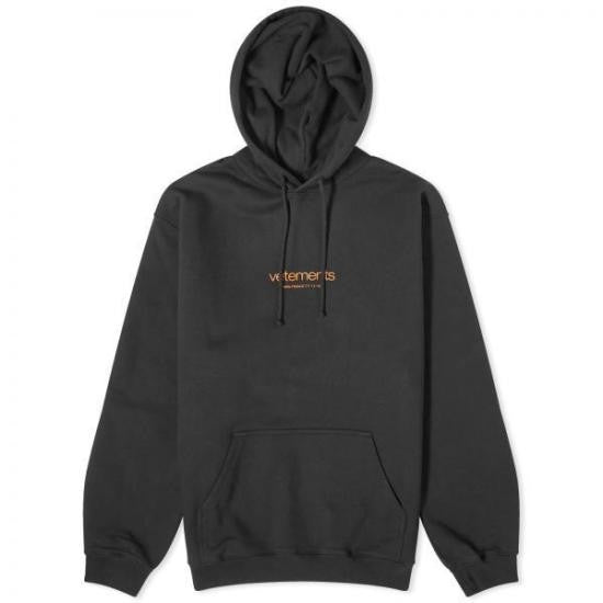 Vetements Minimalist Black Hoodie With Subtle Orange Text