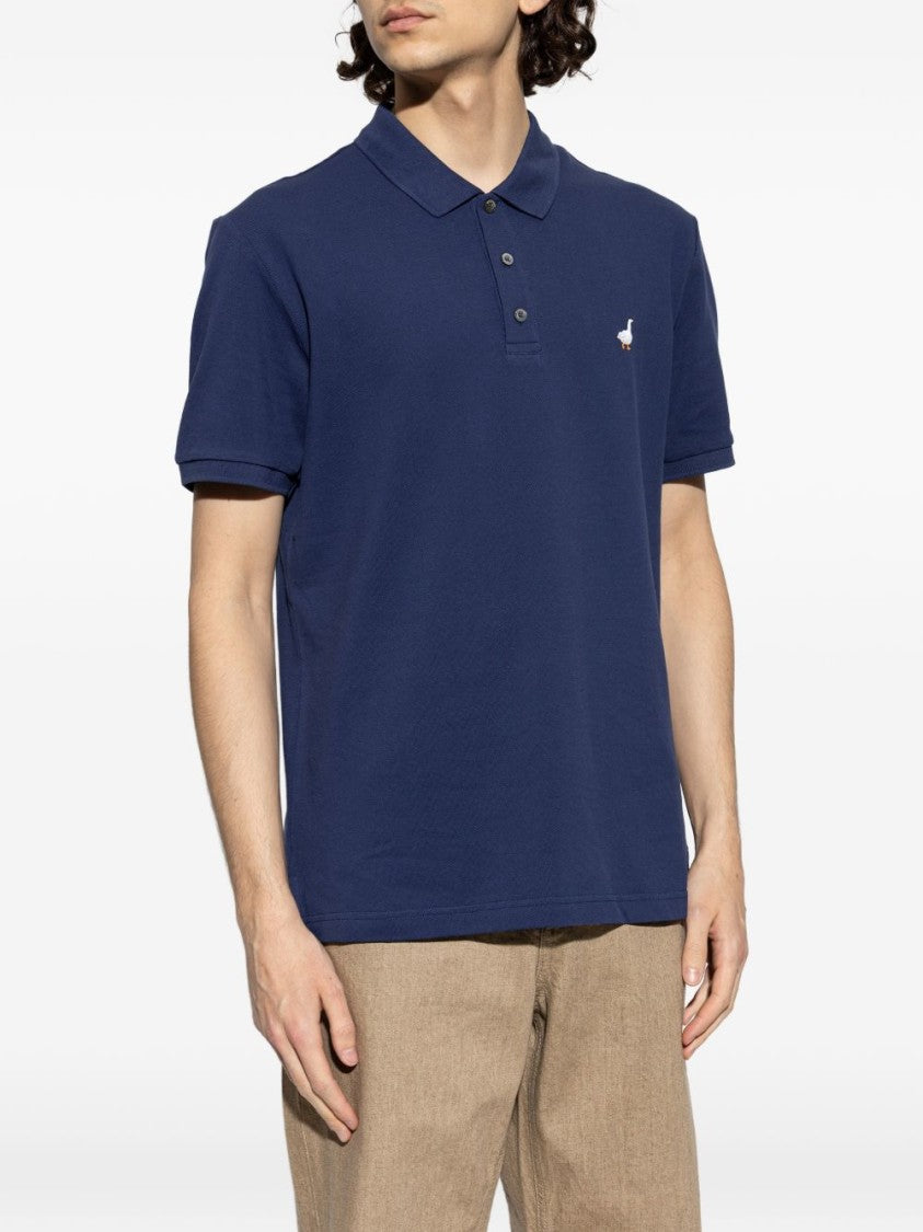 Moschino Silk-Nylon Blend Polo Shirt With Embroidered Goose Emblem