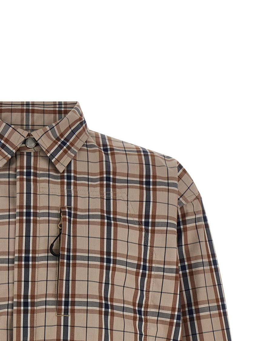 Comme Des Garçons Beige Check-Print Cotton Blend Overshirt With Adjustable Cuffs