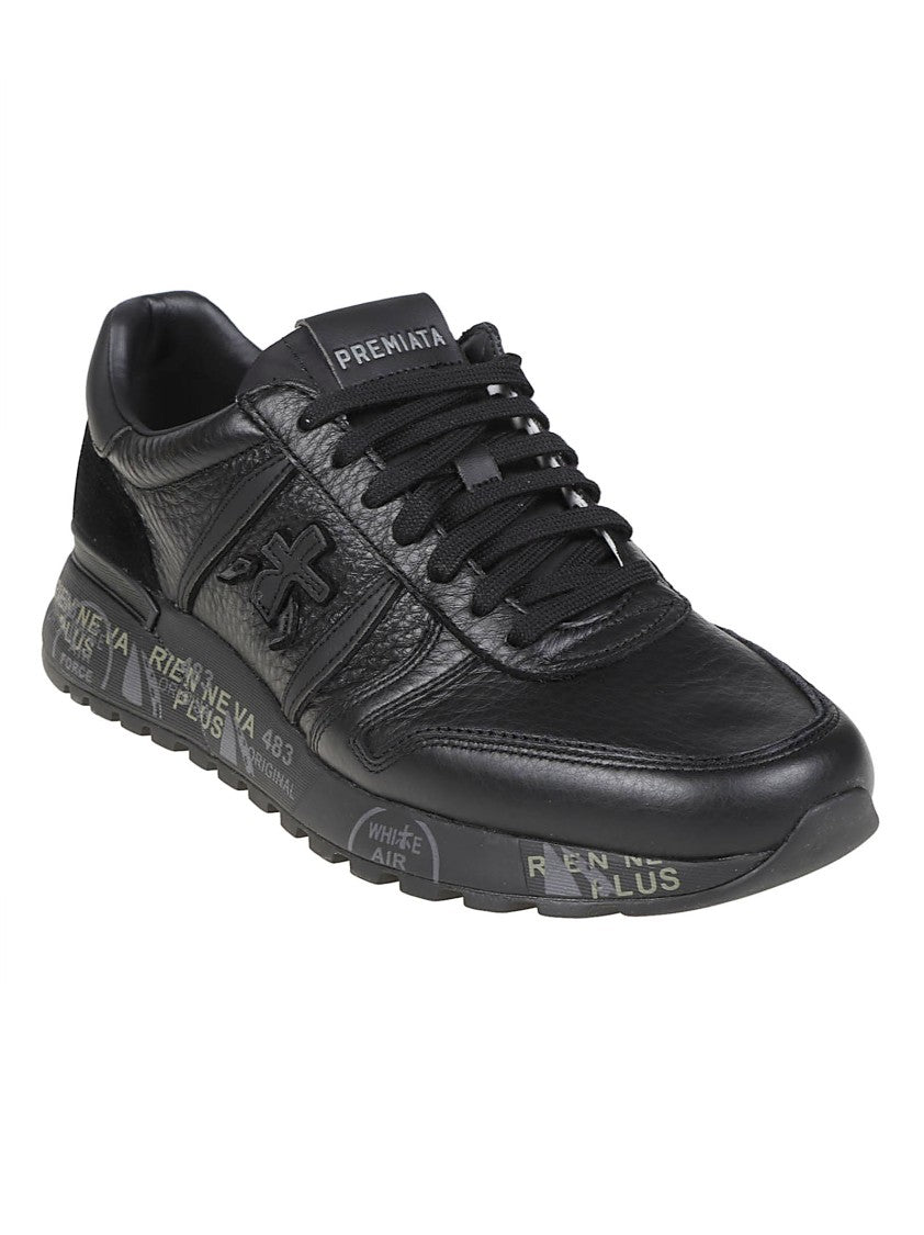 Premiata Black Lander Textured-Panel Calfskin Sneakers