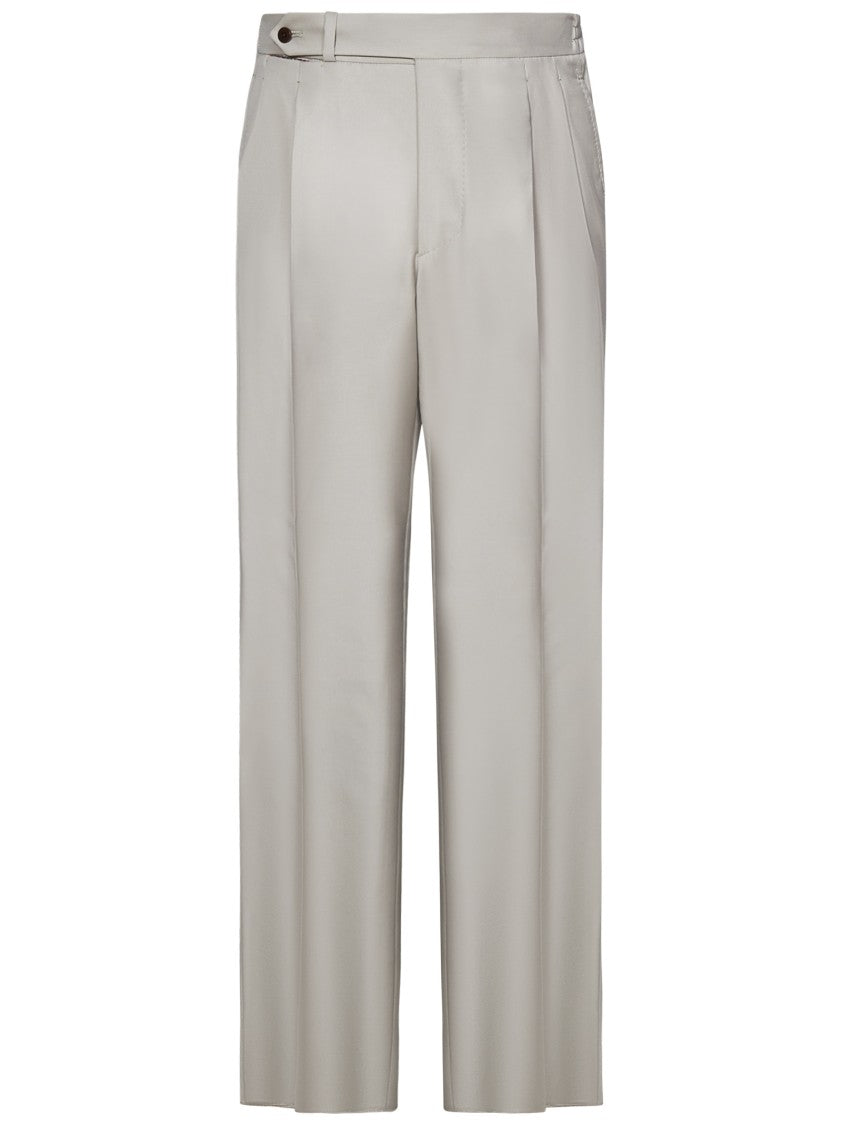 Franzese Collection Tailored Beige Trousers In High-Quality Loro Piana Fabric