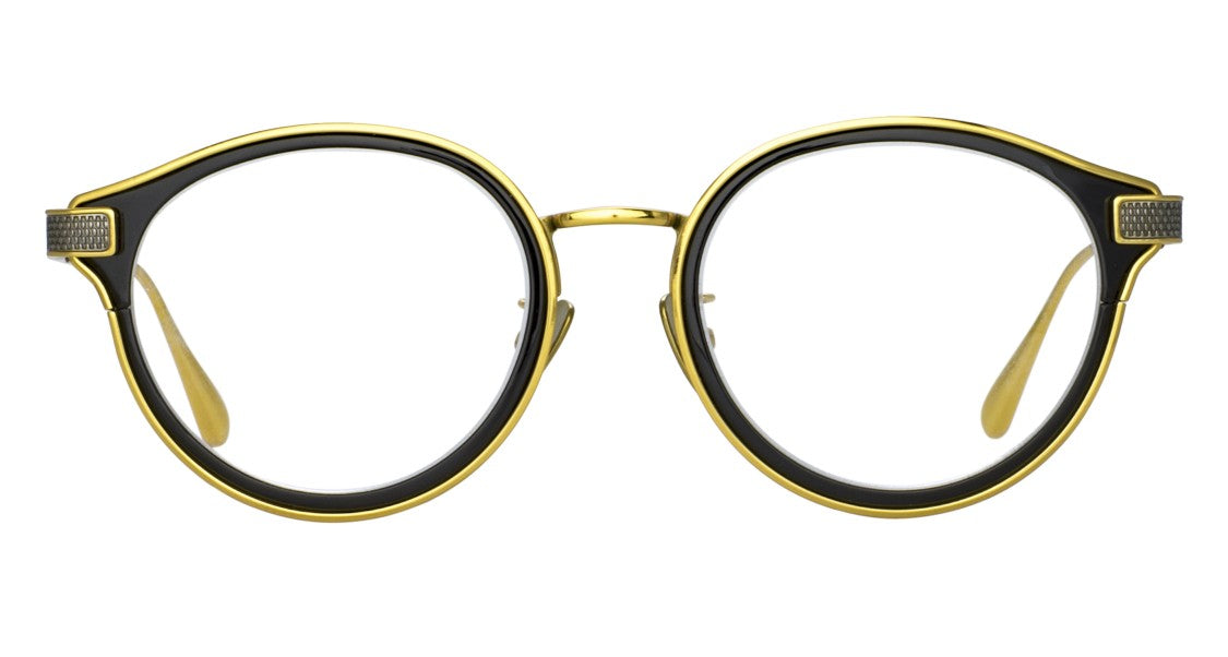 Linda Farrow Lfl Round Titanium Eyeglasses With Textured Gold Temples