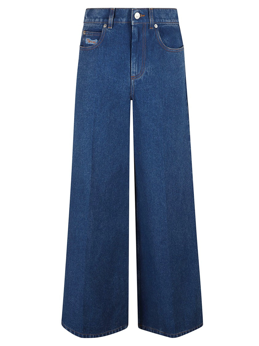 Marni High-Waisted Wide-Leg Jeans With Embroidered Logo