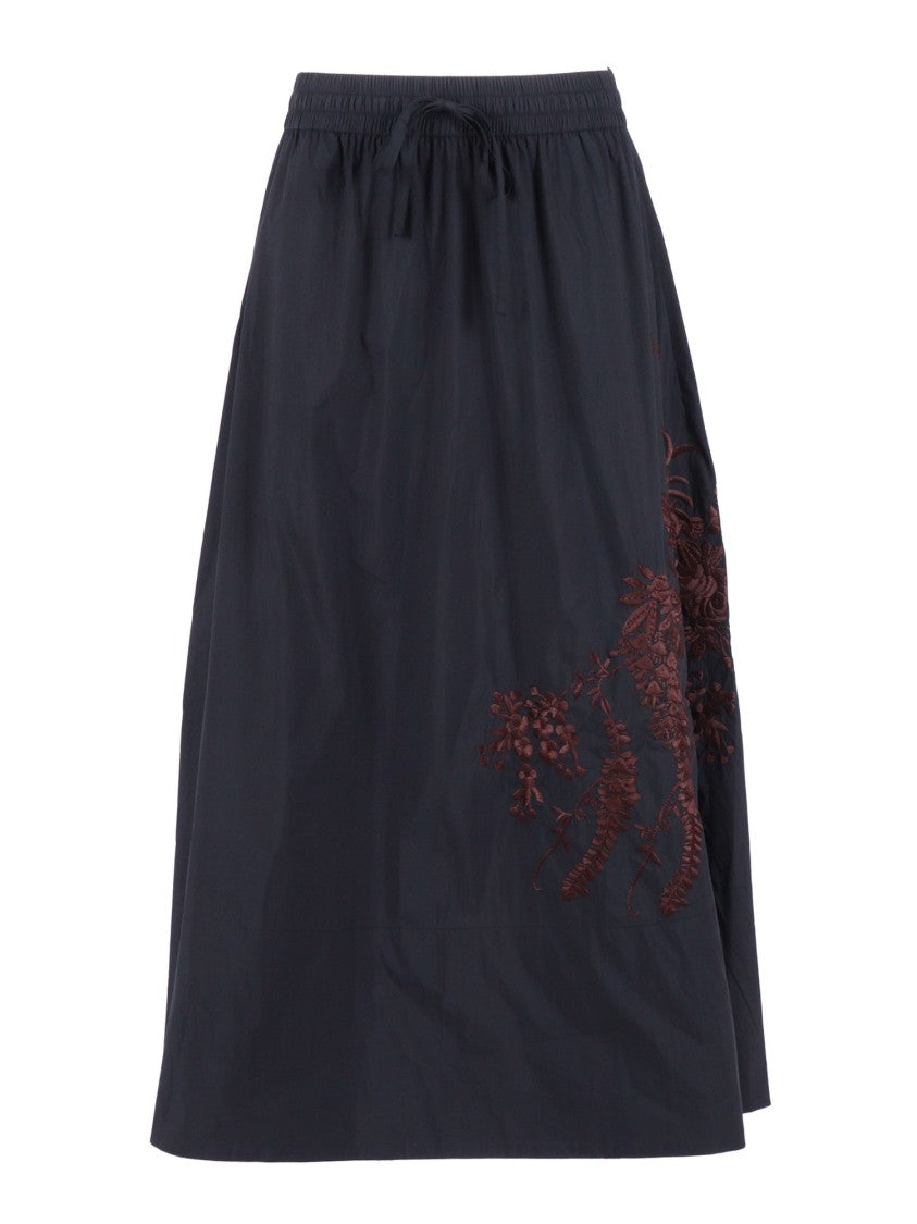 P.A.R.O.S.H. Mid Length Floral Embroidered Midi Skirt