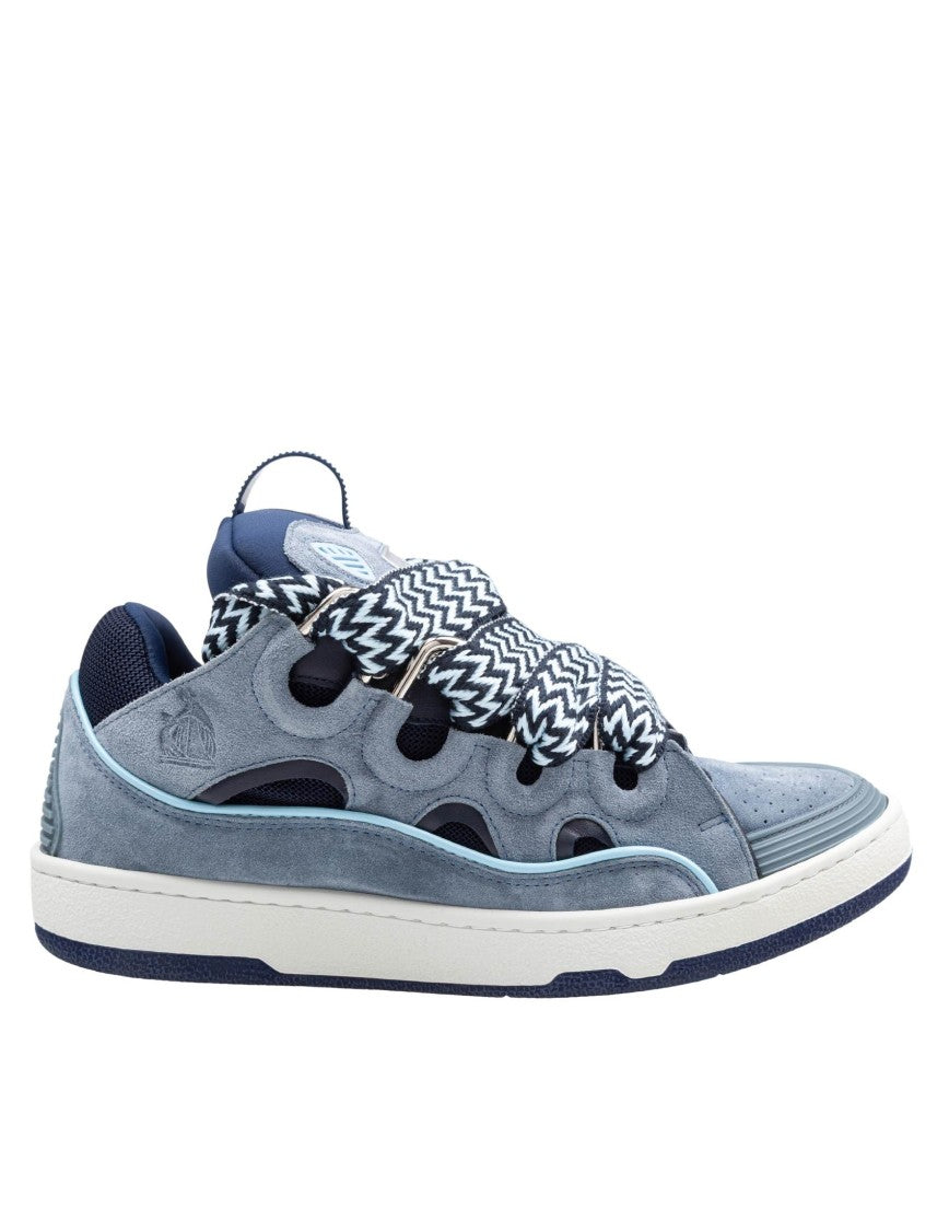Lanvin Curb Leather And Fabric Sneakers With Zigzag Laces