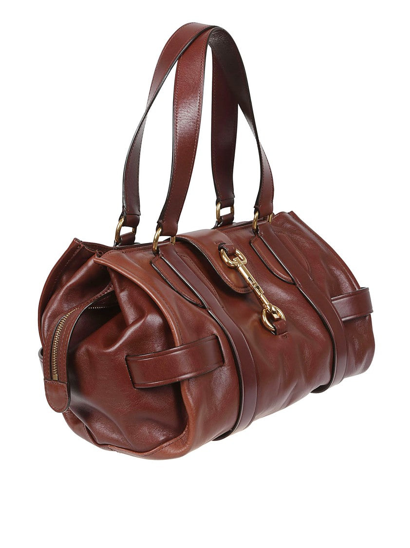 Chloé Cylindrical Ebon Leather Handbag With Gold Hardware