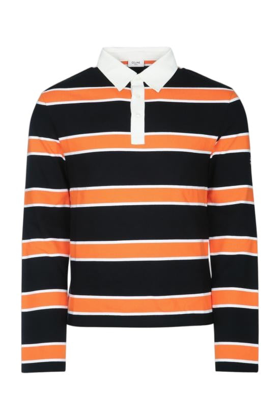Celine Horizontal Striped Polo Shirt With Classic Collar