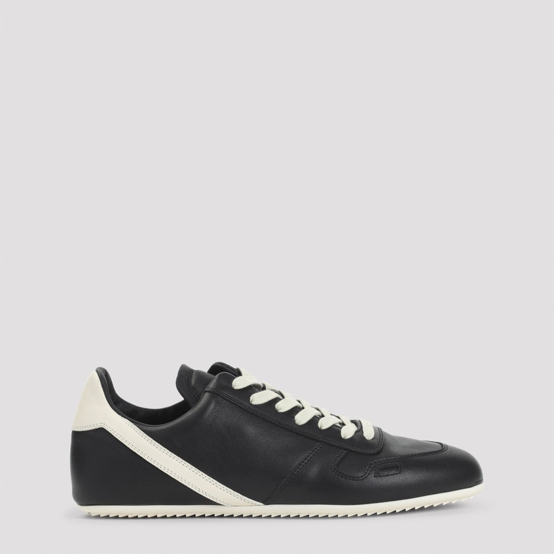 Rick Owens Black Leather Sneakers With Contrasting Lace-Up And Milk White Details