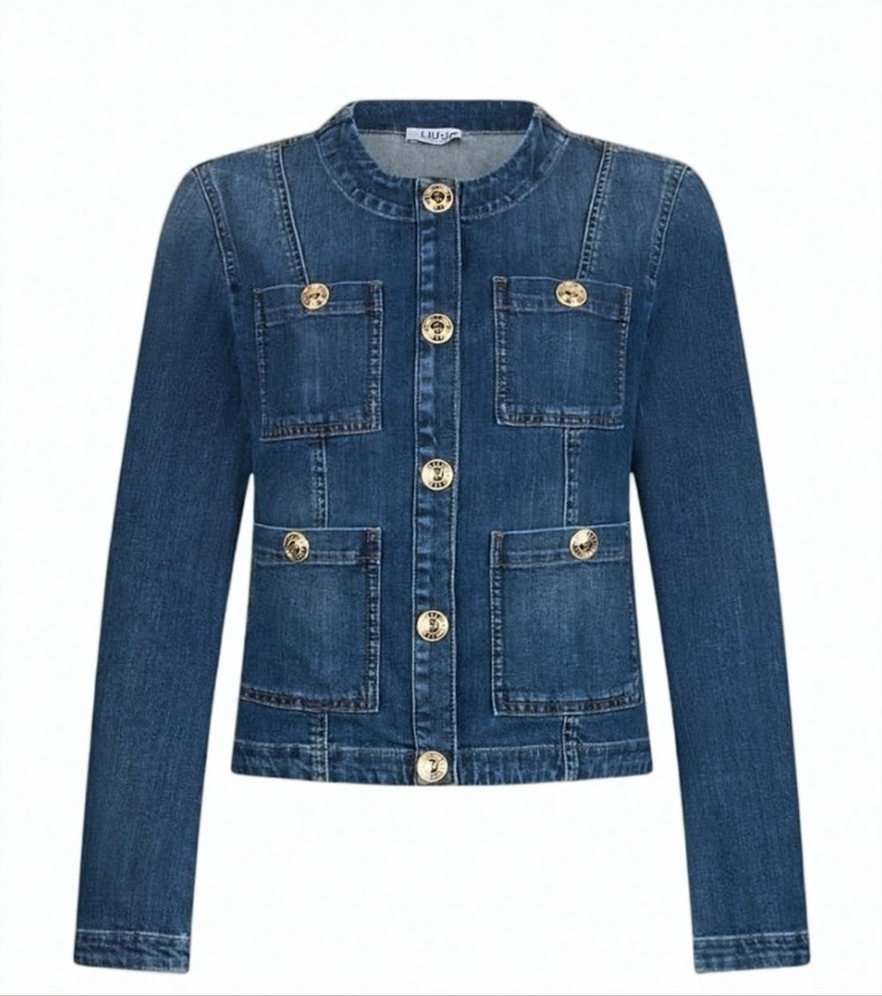 Liu Jo Faded Denim Mandarin Collar Jacket
