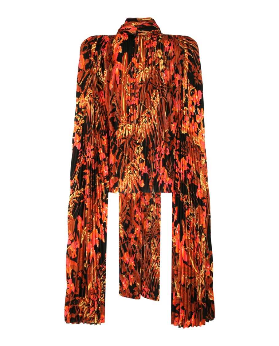 Balenciaga Floral-Print Pleated Scarf Blouse