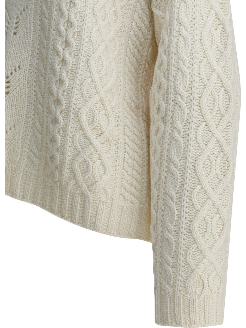 Sandbeige Cable Knit Sweater With Textured Design
