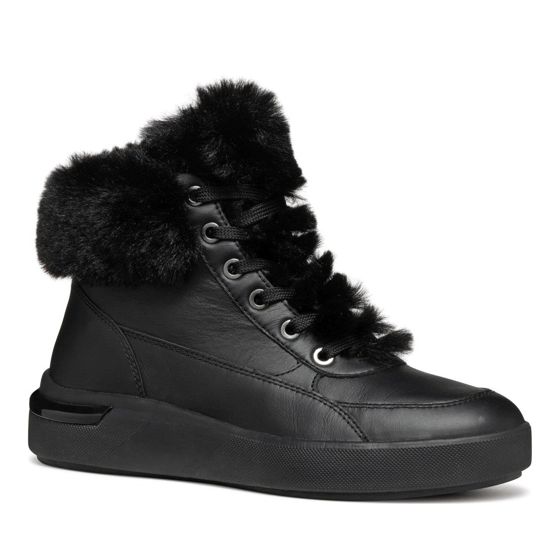 Geox Dalyla Black Plush Fur Collar Leather Boots