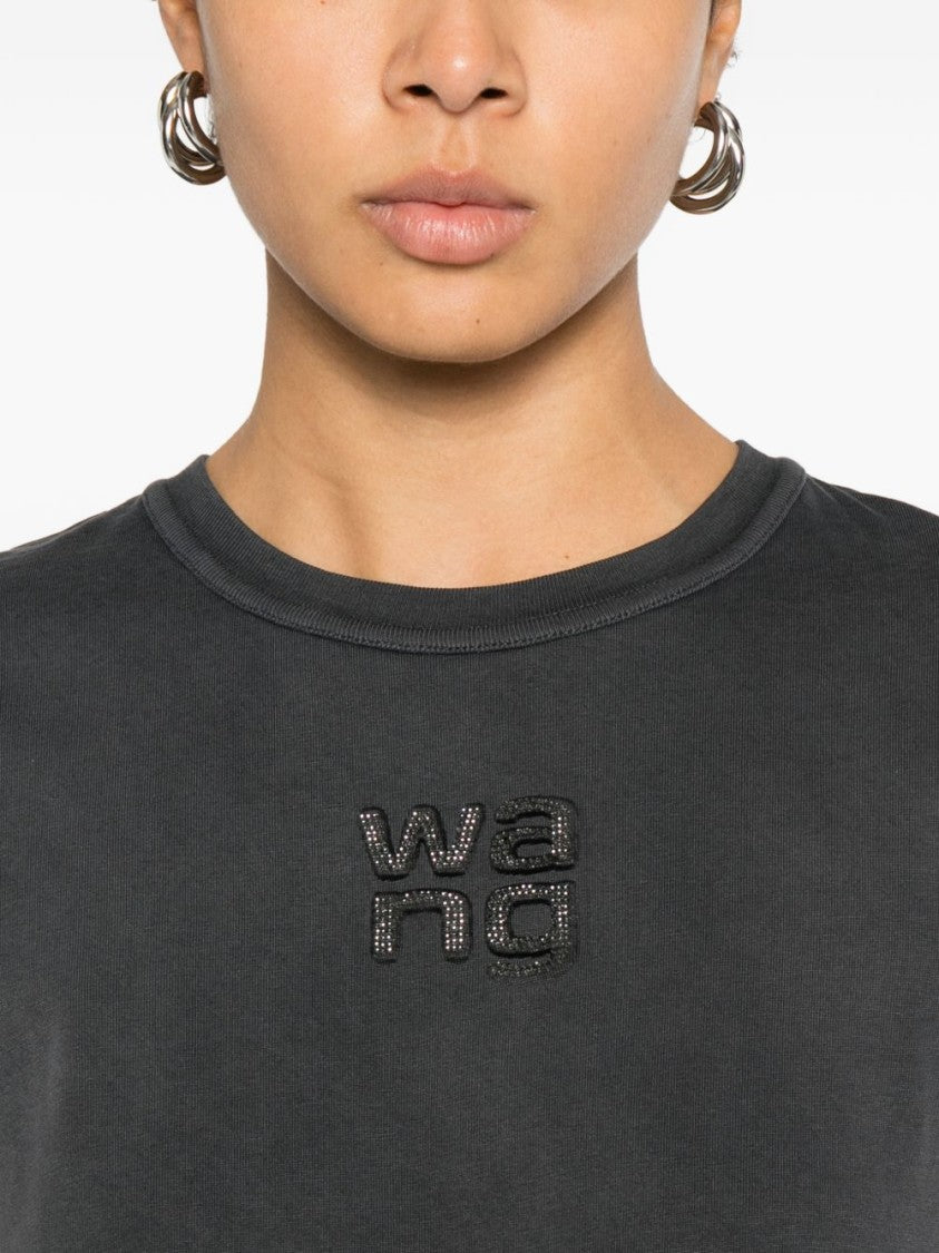 Alexander Wang Cropped Black T-Shirt With Textured Logo Design