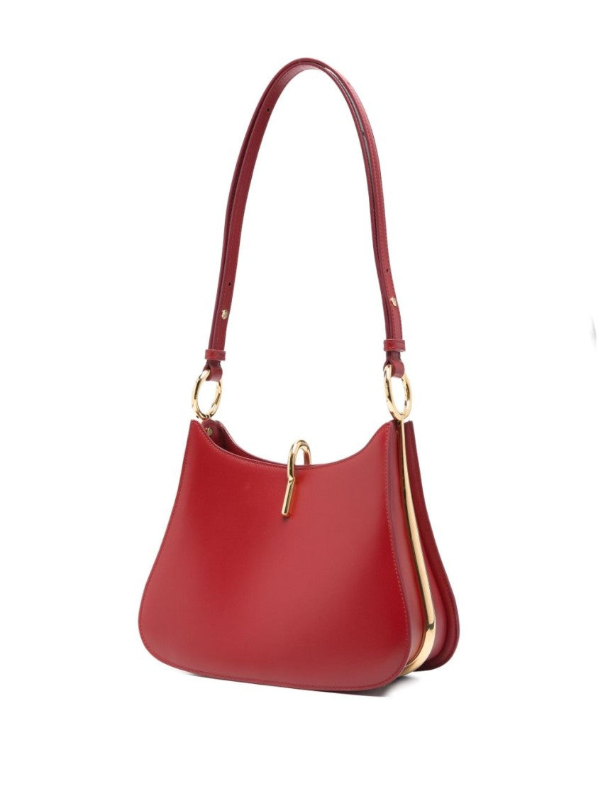 Rabanne Structured Red Shoulder Bag With Brass Hardware