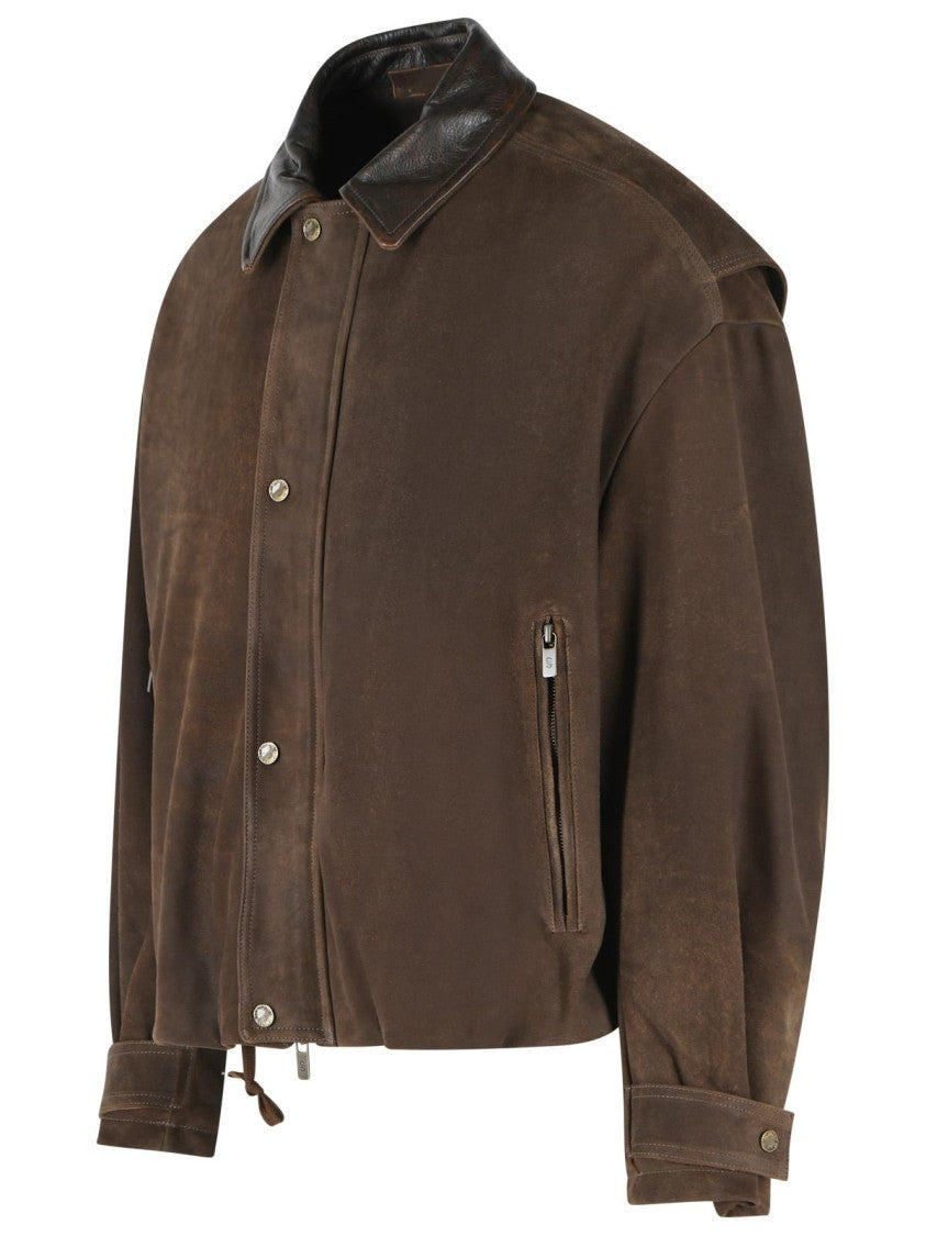 Salvatore Santoro Rich Brown Suede Jacket With Grained Leather Accents And Tailored Features