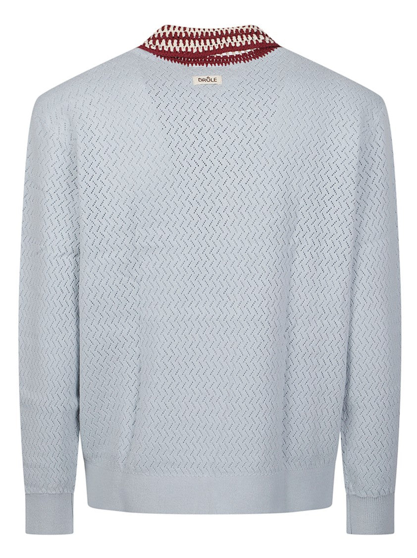 Drôle De Monsieur Embroidered Logo Openwork Knit Long-Sleeve Cotton Polo Shirt