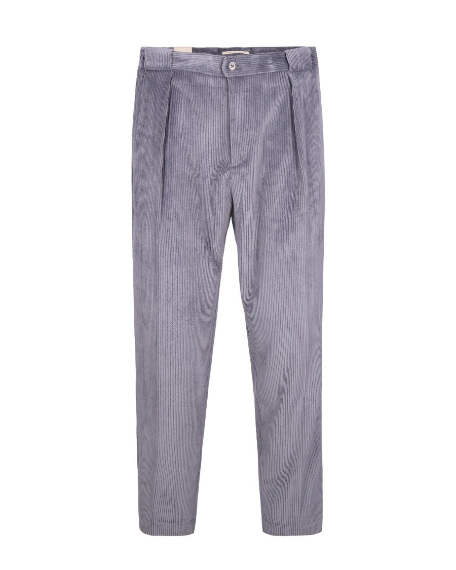 Briglia Tailored Grey Ribbed Velvet Trousers With Pressed Crease