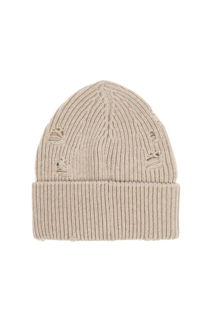 Mm6 By Maison Margiela Ribbed Knit Beanie With Folded Cuff And Decorative Patches