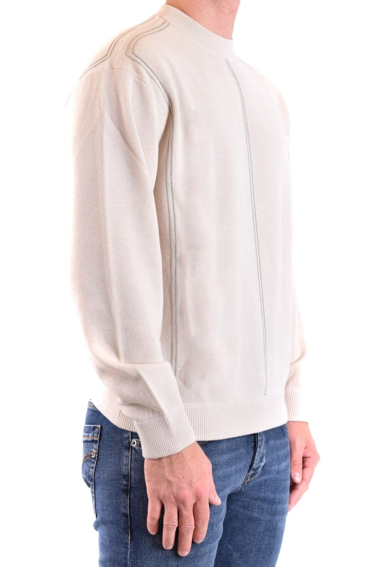 Emporio Armani Beige Knitwear With Ribbed Crew Neckline And Vertical Seams