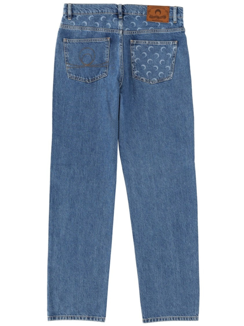 Marine Serre Moon Waxed Straight-Leg Crescent Jeans