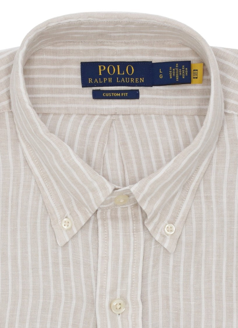 Polo Ralph Lauren Beige Striped Pony Linen Shirt