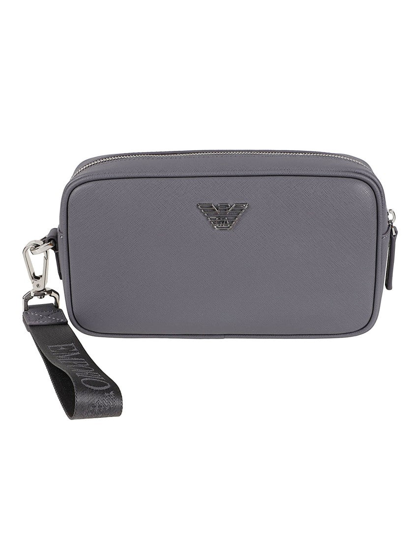 Emporio Armani Textured Grey Logo Plaque Rectangular Beauty Case