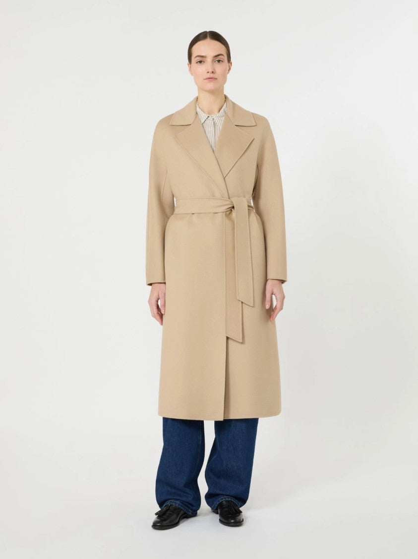 Max Mara Knee-Length Coat With Wide Lapel And Self-Tie Belt