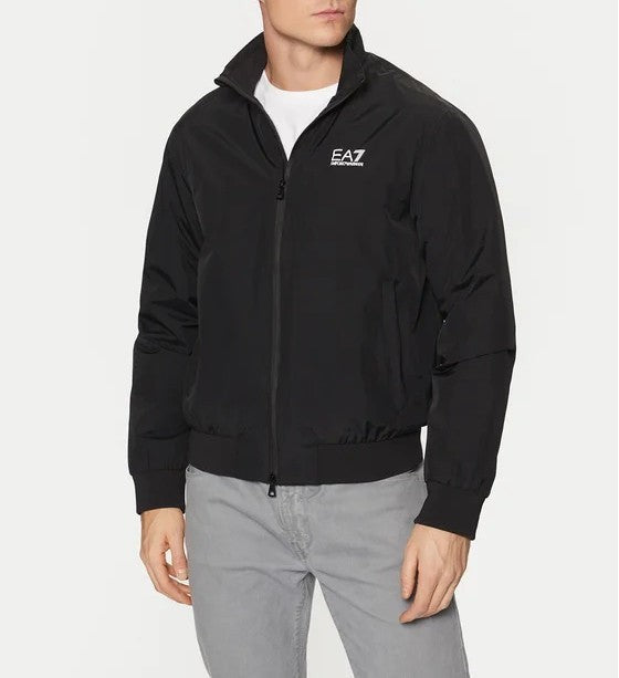 Ea7 Emporio Armani Black Bomber Jacket With Stand-Up Collar