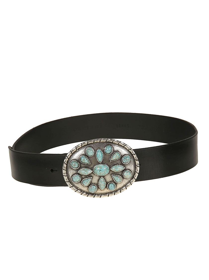 Orciani Wide Black Leather Turquoise Belt