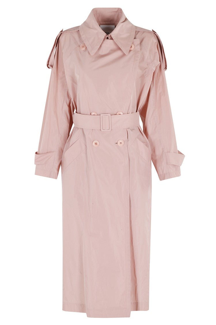 Erika Cavallini Pink Dean Double-Breasted Belted Polyester Trench Coat