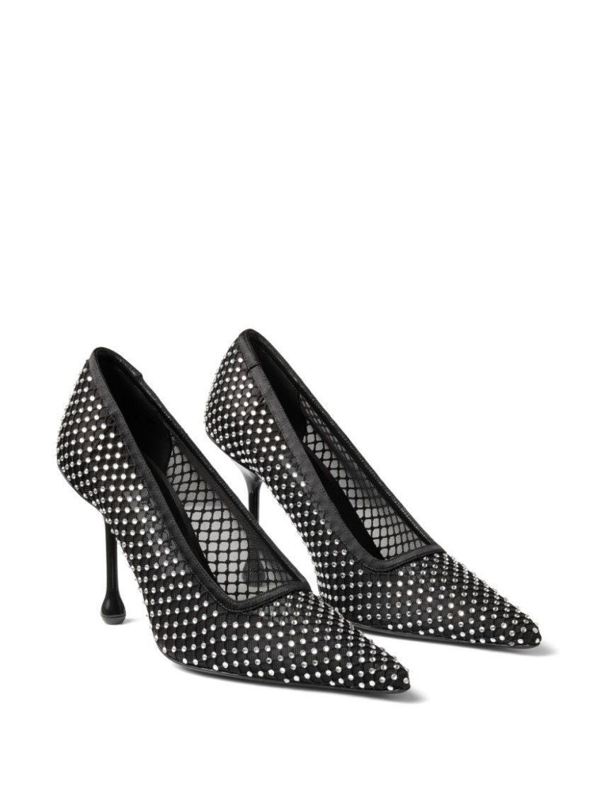 Jimmy Choo Pointed Toe Pumps With Mesh Overlay And Shimmering Studs