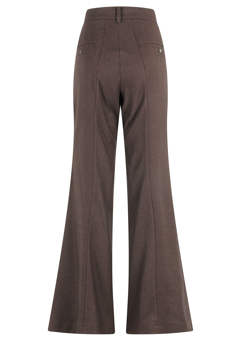 Alysi Chocolate Flannel Wide-Leg Trousers With Back Button Pockets