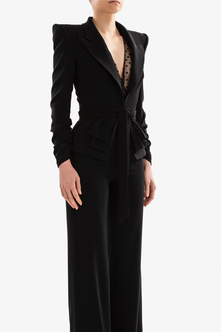 Saiid Kobeisy Jet Black Dotted Tulle Bodysuit