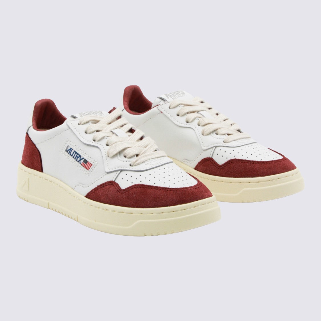 Autry Low-Top White Leather Sneakers With Red Suede Accents
