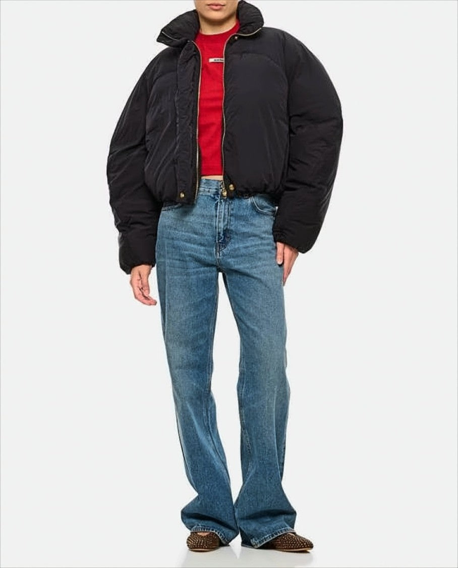 Jacquemus Cropped Black Puffer Jacket With Oversized Sleeves